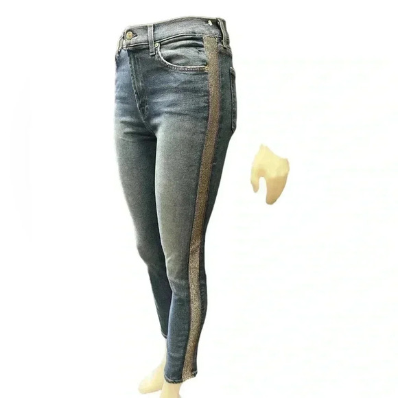 7 FOR ALL MANKIND Luxe Vintage High Waist Ankle Skinny Jean Silver  Stripe 29/8 - Picture 3 of 15